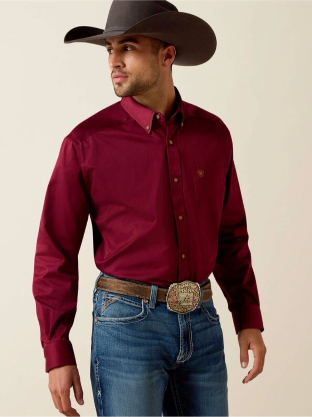 NWT Ariat Solid Twill Classic Fit Long Sleeve Button Down Shirt - Burgundy XXL